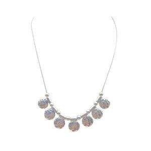 Silver Tone Hammered Disc Pendant Necklace